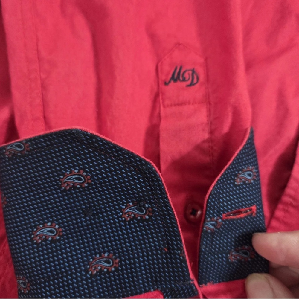 Michael & David Red Dress Button Down contrast sleeves. Gorgeous - Picture 5 of 13